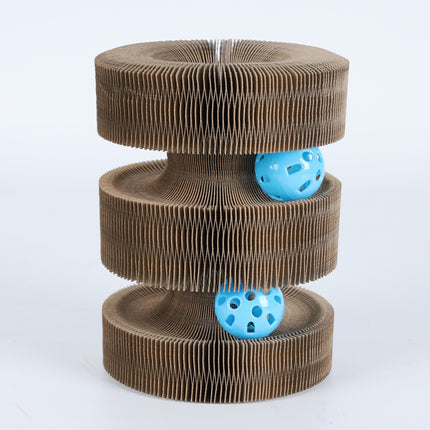 Magic Organ Foldable Cat Scratch Board Toy With Bell Cat Grinding Claw Cat Climbing Frame Round Corrugated Cats Interactive Toys